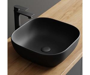 Planetmöbel Aquil Deluxe Lavabo cuadrado a colocar para baño y WC de invitados - Lavabo sin orificio para grifo y rebosadero - Negro mate - 42,5 x 42,5 x 14 cm, WB-425SMAW-PM