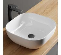 Planetmöbel Aquil Deluxe Lavabo cuadrado | Lavabo superior para baño y aseo de invitados, lavabo de mano sin agujero de grifo y rebosadero, blanco, 42,5 x 42,5 x 14 cm