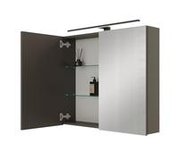 Planetmöbel Aria Armario con Espejo con iluminación | 80 x 70 x 16 cm, Armario de baño suspendido con espejo, Antracita, con luz y enchufe, para baño de invitados