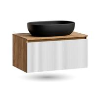 Planetmöbel Arisa - Juego de muebles de baño con lavabo (80 cm, roble dorado y blanco, 60 cm, con sifón ahorrador de espacio)