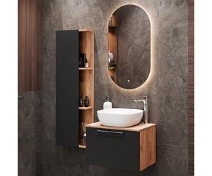 Planetmöbel Astra Conjunto Muebles de baño con Mueble bajo Lavabo 60 cm, 1 Armario Lateral Roble Dorado Antracita, sin lavamanos sobre encimera