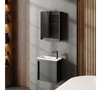 Planetmöbel Conjunto de Muebles de baño de 3 Piezas Lavabo con Mueble bajo Lavabo 50 x 48,3 x 24,8 cm Gris Mate, Armario con Espejo 50 x 65 x 11,4 cm con lámpara LED empotrada