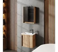 Planetmöbel Conjunto de Muebles de baño de 3 Piezas Lavabo con Mueble bajo Lavabo 50 x 48,3 x 24,8 cm Wotan Roble, Armario con Espejo 50 x 65 x 11,4 cm con lámpara LED empotrada