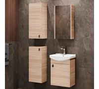 Planetmöbel Conjunto de Muebles de baño Lavabo con Mueble 45 x 60 x 33 cm con Armario con Espejo 40 cm, 2X armarios Midi para Aseo de Invitados, Roble Sonoma
