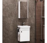 Planetmöbel Conjunto de Muebles de baño Lavabo con Mueble 45 x 60 x 33 cm con Armario con Espejo 40 cm para Aseo de Invitados, Blanco