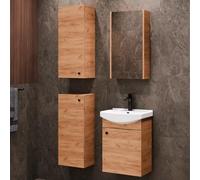 Planetmöbel Conjunto de Muebles de baño Lavabo con Mueble 45 x 60 x 33 cm con Armario con Espejo 40 cm, 2X armarios Midi para Aseo de Invitados, Roble Dorado