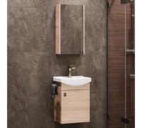 Planetmöbel Conjunto de Muebles de baño Lavabo con Mueble 45 x 60 x 33 cm con Armario con Espejo 40 cm para Aseo de Invitados, Roble Sonoma