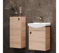 Planetmöbel Conjunto de Muebles de baño Lavabo con Mueble 45 x 60 x 33 cm con Armario Midi 32 x 75 x 23 cm para Aseo de Invitados, Roble Sonoma