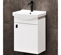 Planetmöbel Conjunto de Muebles de baño Lavabo con Mueble 45 x 60 x 33 cm con Grifo Negro para Cuarto de baño y WC de Invitados, Blanco
