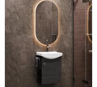 Planetmöbel Conjunto de Muebles de baño Lavabo con Mueble 45 x 60 x 33 cm, Espejo con iluminación 50 x 90 cm para Aseo de Invitados, Antracita