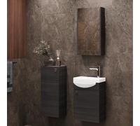 Planetmöbel Conjunto de Muebles de baño Lavabo con Mueble bajo 40 x 60 x 29 cm con Armario con Espejo 40 cm y Armario Midi para Cuarto de baño y WC de Invitados, Antracita