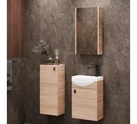 Planetmöbel Conjunto de Muebles de baño Lavabo con Mueble bajo 40 x 60 x 29 cm con Armario con Espejo 40 cm y Armario Midi para Cuarto de baño y WC de Invitados, Roble Sonoma