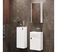 Planetmöbel Conjunto de Muebles de baño Lavabo con Mueble bajo 40 x 60 x 29 cm con Armario con Espejo 40 cm y Armario Midi para Cuarto de baño y WC de Invitados, Blanco