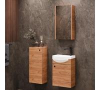 Planetmöbel Conjunto de Muebles de baño Lavabo con Mueble bajo 40 x 60 x 29 cm con Armario con Espejo 40 cm y Armario Midi para Cuarto de baño y WC de Invitados, Roble Dorado