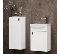 Planetmöbel Conjunto de Muebles de baño Lavabo con Mueble bajo 40 x 60 x 29 cm con Armario Midi 32 x 75 x 23 cm para Cuarto de baño y WC de Invitados, Blanco