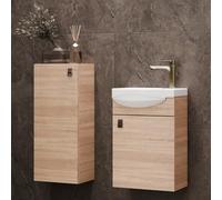 Planetmöbel Conjunto de Muebles de baño Lavabo con Mueble bajo 40 x 60 x 29 cm con Armario Midi 32 x 75 x 23 cm para Cuarto de baño y WC de Invitados, Roble Sonoma