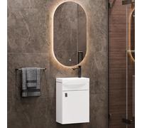Planetmöbel Conjunto de Muebles de baño Lavabo con Mueble bajo 40 x 60 x 29 cm, Espejo con iluminación 50 x 90 cm para Cuarto de baño y WC de Invitados, Blanco