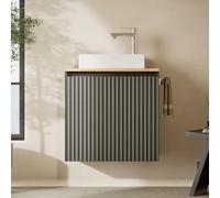 Planetmöbel Conjunto de Muebles de baño Lavabo con Mueble bajo 56 x 55 x 30 cm Antracita, con grifería y Juego de desagüe Cromado para baño, Aseo y Cuarto de baño