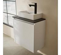 Planetmöbel Conjunto de Muebles de baño Lavabo con Mueble bajo 56 x 55 x 30 cm Blanco, con grifería y desagüe para Lavabo Negro para Cuarto de baño, Aseo y baño