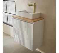 Planetmöbel Conjunto de Muebles de baño Lavabo con Mueble bajo 56 x 55 x 30 cm Blanco, con grifería y Juego de desagüe para Lavabo Dorado Cepillado para baño, Aseo de Invitados y Cuarto de baño