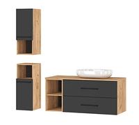 Planetmöbel Juego Completo de Muebles de baño de 4 Piezas, 120 cm, con Lavabo y 2 armarios Midi en los Colores Dorado Roble/Antracita