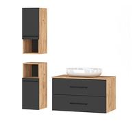 Planetmöbel Juego Completo de Muebles de baño de 4 Piezas, 90 cm, con Lavabo y 2 armarios Midi en los Colores Dorado Roble/Antracita