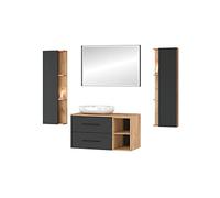 Planetmöbel Juego completo de muebles de baño Juego completo de muebles de baño de 4 piezas 100cm con lavabo sobrepuesto y 2 armarios laterales, en los colores roble dorado/antracita