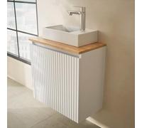 Planetmöbel Juego de muebles de baño con armario inferior de 56 x 55 x 30 cm, color blanco, con grifo y desagüe para lavabo, para baño, baño de invitados y baño