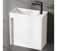 Planetmöbel Juego de muebles de baño de 2 piezas, lavabo con armario bajo, 50 x 48,3 x 24,8 cm, blanco brillante, armario bajo lavabo con inserción, color blanco