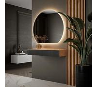 Planetmöbel Juego de perchero de pasillo de 100 cm, incluye espejo con iluminación, espejo arqueado de 100 x 90 cm, 2 paneles acústicos de 120 x 50 cm, muebles de pasillo modernos, color dorado y