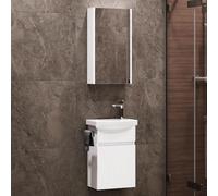 Planetmöbel Lavabo con Mueble 40 cm, con lavamanos de cerámica y Armario con Espejo, Conjunto de Muebles de baño para WC de Invitados, Blanco Mate