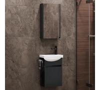 Planetmöbel Lavabo con Mueble 40 cm, con lavamanos de cerámica y Armario con Espejo, Conjunto de Muebles de baño para WC de Invitados, Antracita Mate