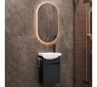 Planetmöbel Lavabo con Mueble 40 cm, con lavamanos de cerámica y Espejo Oval con iluminación, Conjunto de Muebles de baño para WC de Invitados, Antracita Mate