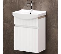 Planetmöbel Lavabo con Mueble bajo 45 cm con lavamanos de cerámica, Muebles de baño para WC de Invitados, Blanco Mate