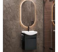 Planetmöbel Lavabo con Mueble bajo 45 cm con lavamanos de cerámica y Espejo de baño Ovalado con iluminación, Muebles de baño para Invitados, Antracita Mate