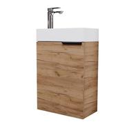 Planetmöbel Lavabo con Mueble bajo Lavabo 40cm en Roble Dorado con Lavabo y Grifo en Cromo, Conjunto de Muebles de baño para Cuarto de baño, Aseo de Invitados