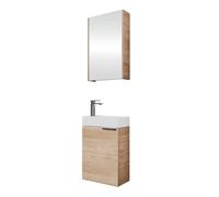 Planetmöbel Mueble bajo Lavabo con Armario con Espejo Mueble de baño Set 40 cm para Cuarto de baño Aseo de Invitados Roble Sonoma