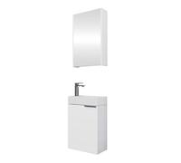 Planetmöbel Mueble bajo Lavabo con Armario con Espejo Mueble de baño Set 40 cm para Cuarto de baño Aseo de Invitados Blanco