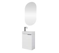 Planetmöbel Mueble bajo Lavabo con Espejo Mueble de baño Set 40 cm para baño y Aseo de Invitados Blanco