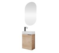 Planetmöbel Mueble bajo Lavabo con Espejo, Mueble de baño Set 40 cm para baño y Aseo de Invitados Roble Sonoma
