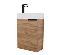 Planetmöbel Mueble baño con Lavabo 40 cm con grifería en Negro Mate, Mueble bajo Lavabo para baños pequeños, Aseo de Invitados, Roble Dorado