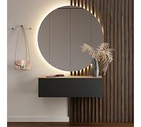 Planetmöbel Mueble para recibidor colgante, 1 x 100 cm, roble dorado-antracita, compacto con puerta abatible, para colgar o colocar de pie, 37,8 x 100 x 32,5 cm (profundidad x ancho x alto)
