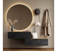Planetmöbel Mueble para recibidor colgante, 2 x 100 cm, roble dorado-negro carbón, compacto con puerta abatible, para colgar o de pie, 37,8 x 100 x 32,5 cm (profundidad x ancho x alto)