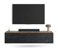 Planetmöbel Mueble TV West, Mesa TV de 140 cm de Largo, Mueble TV suspendido o de pie, Mueble Salon Moderno, Mueble Television 37,8 x 140 x 30 cm, Roble Dorado Negro carbón