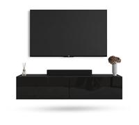 Planetmöbel Mueble TV West, Mesa TV de 140 cm de Largo, Mueble TV suspendido o de pie, Mueble Salon Moderno, Mueble Television 37,8 x 140 x 30 cm, Negro