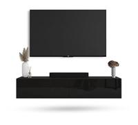 Planetmöbel Mueble TV West, Mesa TV de 160 cm de Largo, Mueble TV suspendido o de pie, Mueble Salon Moderno, Mueble Television 37,8 x 160 x 30 cm, Negro