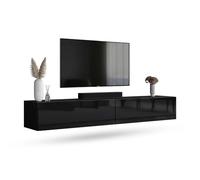 Planetmöbel Mueble TV West, Mesa TV de 200 cm de Largo, Mueble TV suspendido o de pie, Mueble Salon Moderno, 2X Mueble Television 37,8 x 100 x 30 cm, Negro