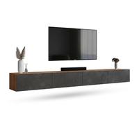 Planetmöbel Mueble TV West, Mesa TV de 280 cm de Largo, Mueble TV suspendido o de pie, Mueble Salon Moderno, 2X Mueble Television 37,8 x 140 x 30 cm, Roble Dorado Negro carbón