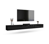Planetmöbel Mueble TV West, Mesa TV de 320 cm de Largo, Mueble TV suspendido o de pie, Mueble Salon Moderno, 2X Mueble Television 37,8 x 160 x 30 cm, Negro