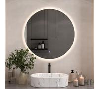 Planetmöbel Nova Espejo de baño con iluminación Circular 80x80 Espejo de baño con Interruptor táctil de Intensidad Variable, 2 Niveles de iluminación, Espejo sin Marco